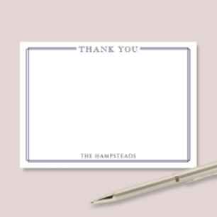 Carte De Correspondance Famille ou Couple Élégant Bleu Foncé Merci