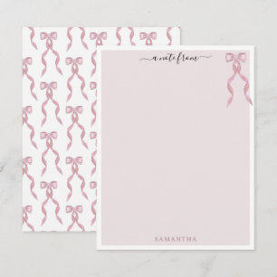 Carte De Correspondance Fancy Pink Bow thème Girls Stationery personnalisé