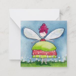Carte De Correspondance Fée Whimsical Rose et Vert Aquarelle