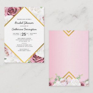 Carte De Correspondance Fête des mariées rose Floral Or cadre géométrique