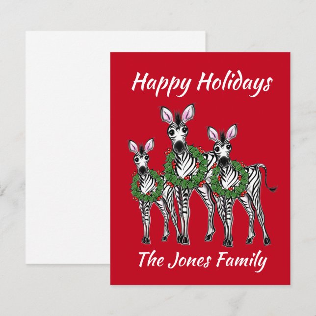 Carte De Correspondance Fêtes Zèbres, guirlande de Noël festive (Devant / Derrière)