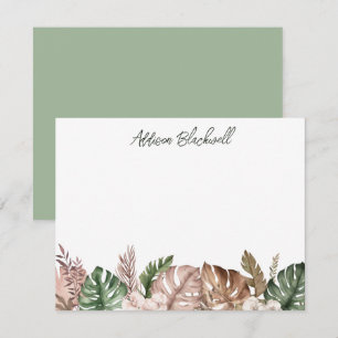 Carte De Correspondance Feuille de palme tropicale rose pâle vert