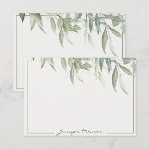 Carte De Correspondance Feuilles vertes personnalisées à l'aquarelle simpl