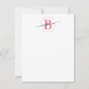 Carte De Correspondance Fille moderne rose blanc Nom Script Monogramme