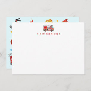 Carte De Correspondance Fire Truck Stationery - Fire Man Merci Notes