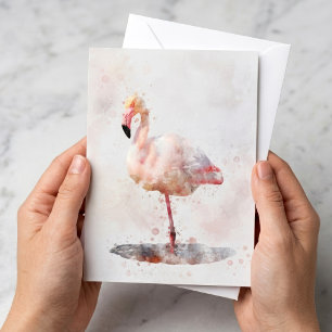Carte De Correspondance Flamant Rose Élégant debout en Aquarelle