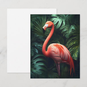 Carte De Correspondance Flamant rose et Feuilles de la Jungle