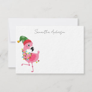 Carte De Correspondance Flamant rose rose personnalisé Noël tropical