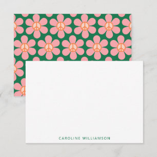 Carte De Correspondance Fleur de signe de paix Vert Rose Baby Shower Nom