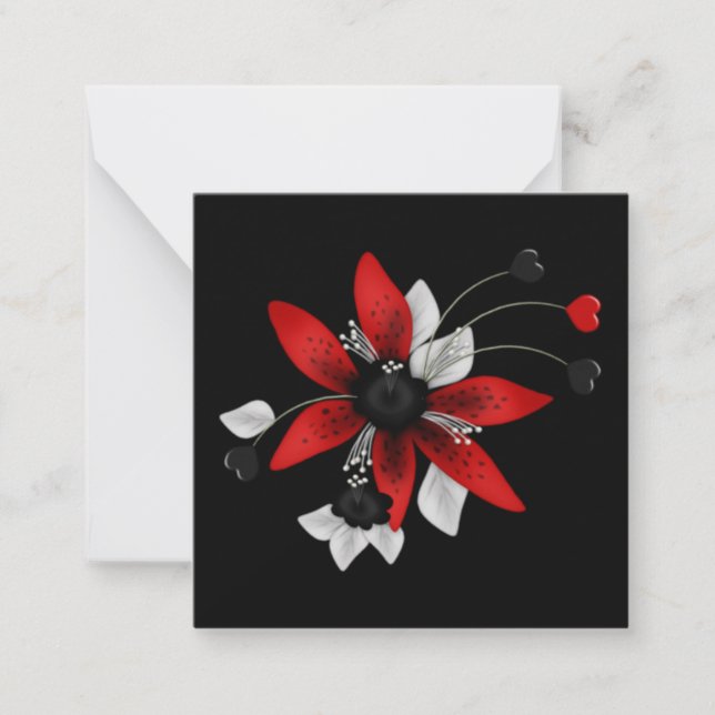 Carte De Correspondance Fleur rouge, noire et blanche (Devant)