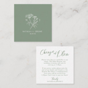Carte De Correspondance fleur sauvage mariage monogramme vert changement d