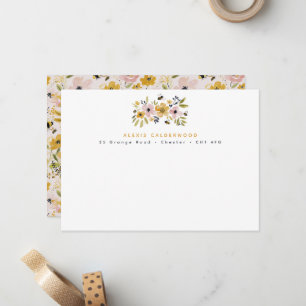 Carte De Correspondance Fleurs à l'aquarelle & Abeilles Personnalisées