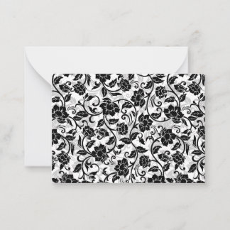 Carte De Correspondance Fleurs à rayures noir et gris
