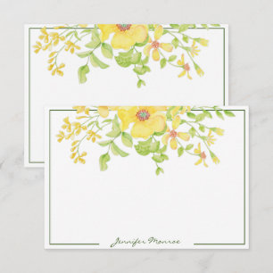 Carte De Correspondance fleurs aquarelles jaunes personnalisées