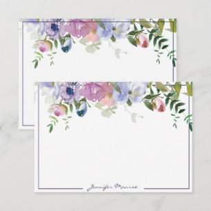 Carte De Correspondance Fleurs aquarelles violettes et roses personnalisée