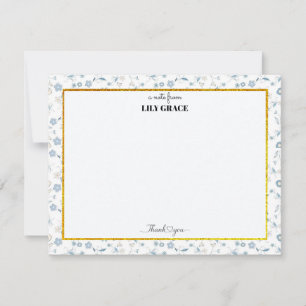 Carte De Correspondance Fleurs Bleues Élégantes, Remerciement Personnalisé