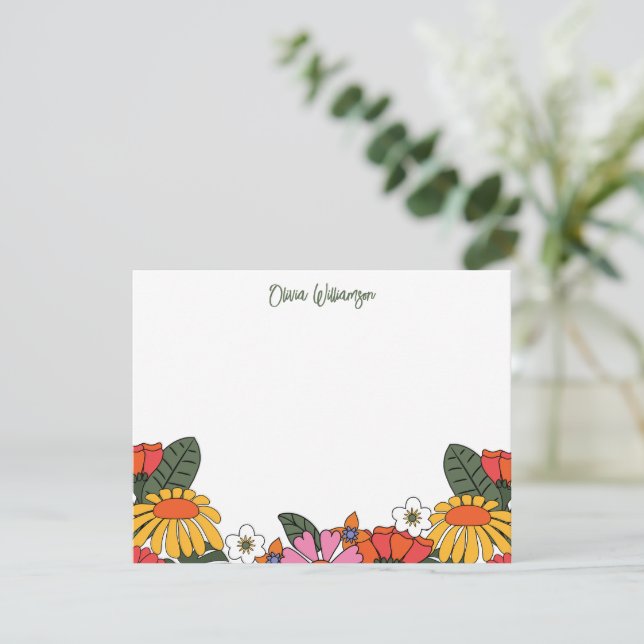 Carte De Correspondance Fleurs Boho Retro super Papeterie personnalisée (Debout devant)