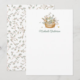 Carte De Correspondance Fleurs botaniques modernes simples & Feuilles élég