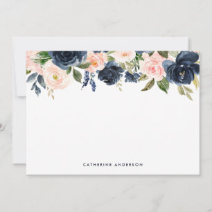 Carte De Correspondance Fleurs d'aquarelle bleu et bleu marine
