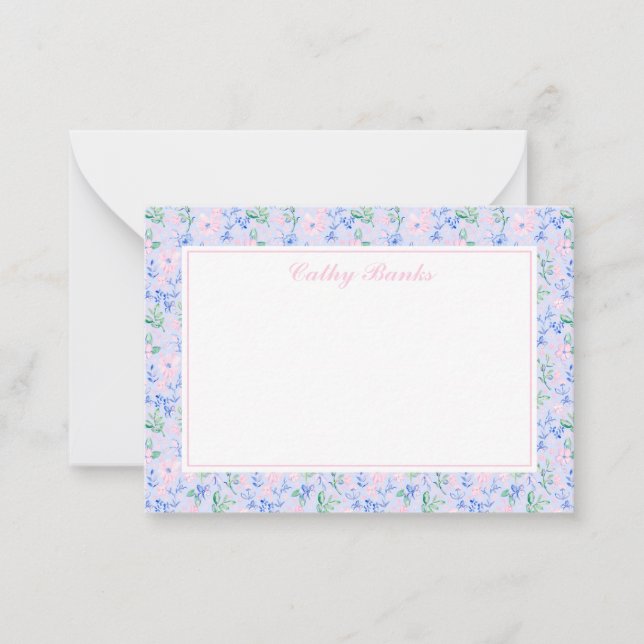 Carte De Correspondance Fleurs d'aquarelle Preppy Papeterie personnalisée (Devant)