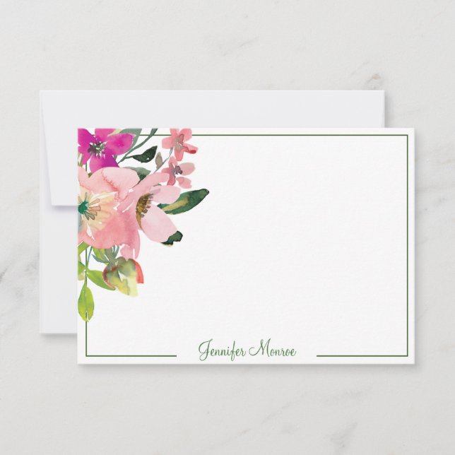 Carte De Correspondance Fleurs d'aquarelle rose personnalisées (Devant)