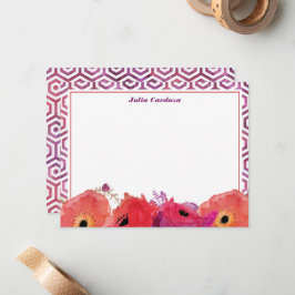 Carte De Correspondance Fleurs d'aquarelle rouge vif