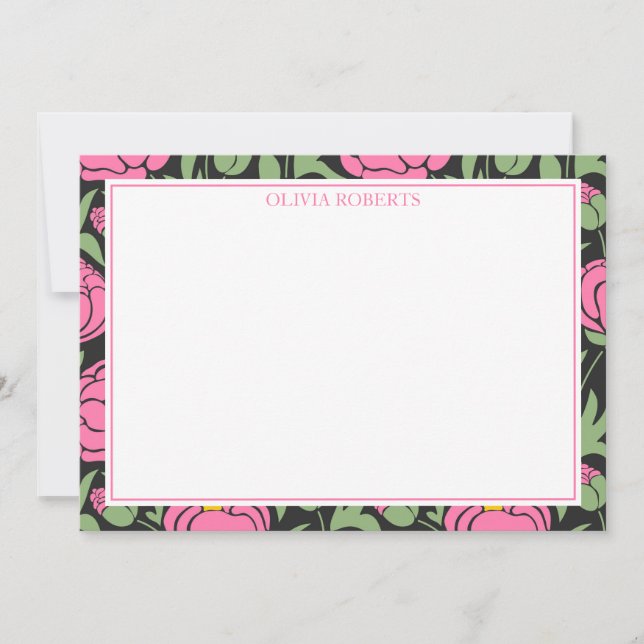Carte De Correspondance Fleurs de pivoine rose élégantes personnalisées (Devant)