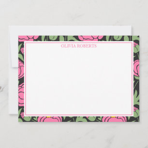 Carte De Correspondance Fleurs de pivoine rose élégantes personnalisées