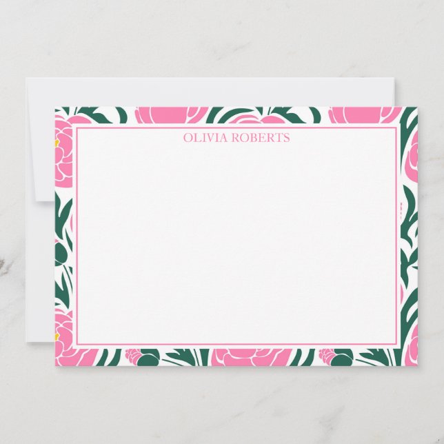 Carte De Correspondance Fleurs de pivoine rose élégantes personnalisées (Devant)