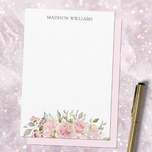 Carte De Correspondance Fleurs de rose pastel rose aquarelle monogrammée