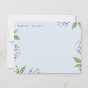 Carte De Correspondance Fleurs d'Hydrangée Bleu Bleu clair Plat Personnali
