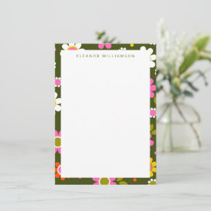 Carte De Correspondance Fleurs Retro Vert super Papeterie personnalisée