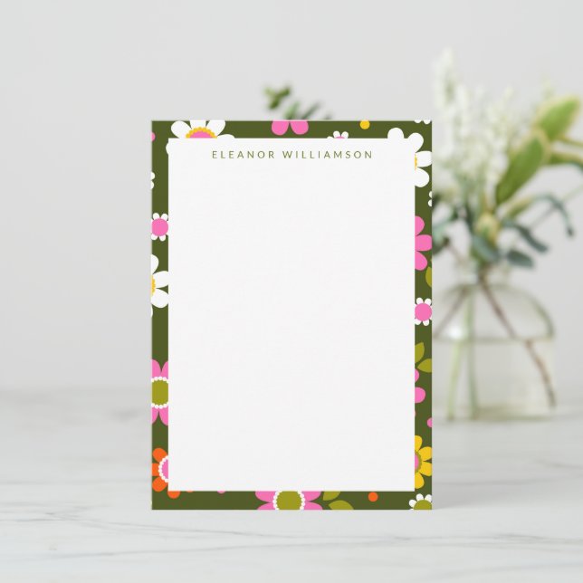 Carte De Correspondance Fleurs Retro Vert super Papeterie personnalisée (Debout devant)