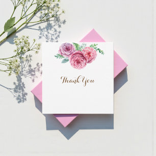 Carte De Correspondance Fleurs roses florales Merci blanc chic