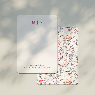 Carte De Correspondance Fleurs sauvages d'aquarelle moderne rose Monogramm