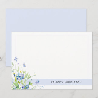 Carte De Correspondance Fleurs Sauvages Féminines Simples Bleu Clair