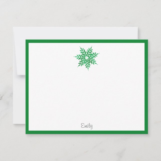 Carte De Correspondance Flocon de neige aquarelle émeraude (Devant)