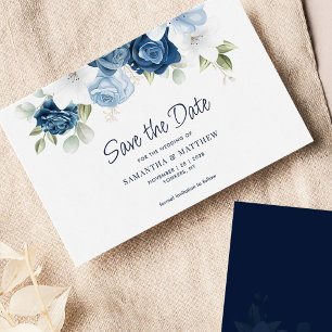 Carte De Correspondance Floral bleu azur moderne Enregistrer la date