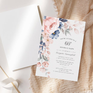 Carte De Correspondance Floral Dusty Blue Aquarelle 60e anniversaire Invit