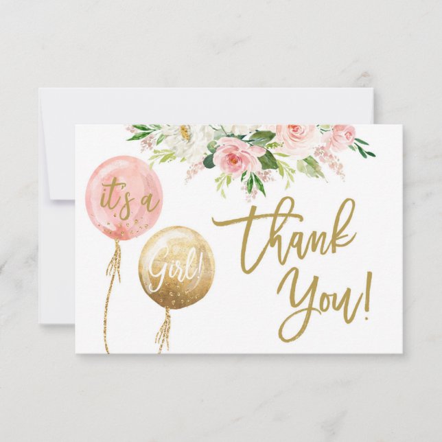 Carte De Correspondance Floral rose fille merci (Devant)