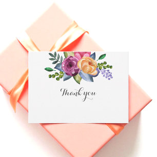 Carte De Correspondance Floral violet Merci jaune simple blanc