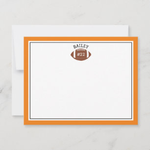 Carte De Correspondance Football Nom et numéro Orange Stationery Note Card