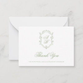 Carte De Correspondance Formal Classic Sage Green Monogram Crest Wedding