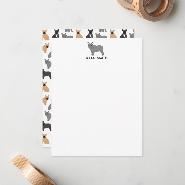 Carte De Correspondance Français Bulldog (Devant/Arrière en situation)