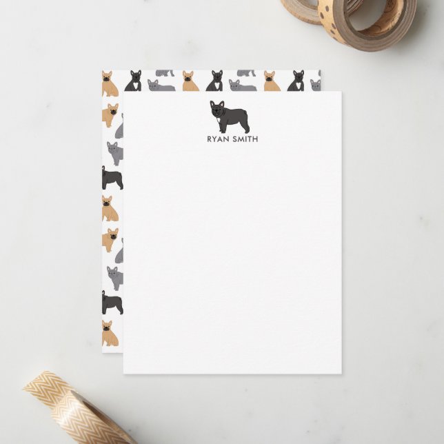 Carte De Correspondance Français Bulldog (Devant/Arrière en situation)