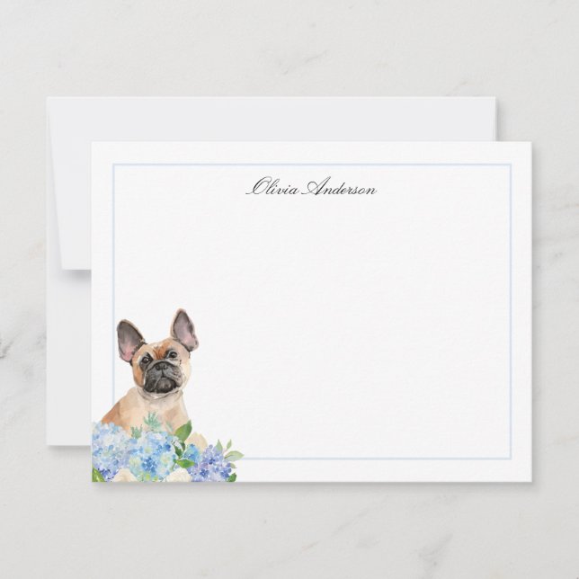 Carte De Correspondance Français Bulldog Blue Hydrangea Personnalisé (Devant)