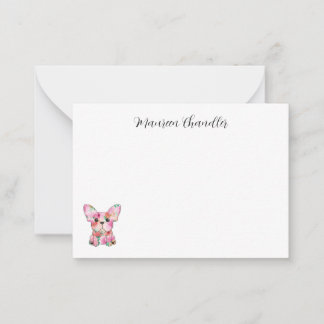 Carte De Correspondance Français, personnalisé, Fleurs Bulldog Françaises