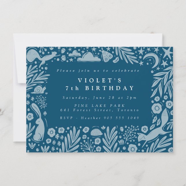 Carte De Correspondance Frontière Linocut Animaux Forestiers (Devant)