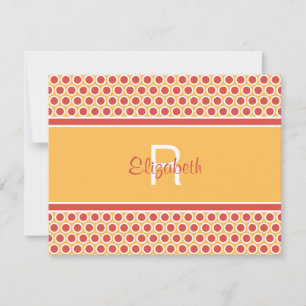 Carte De Correspondance Fun Monogramme jaune rouge blanc Motif géométrique