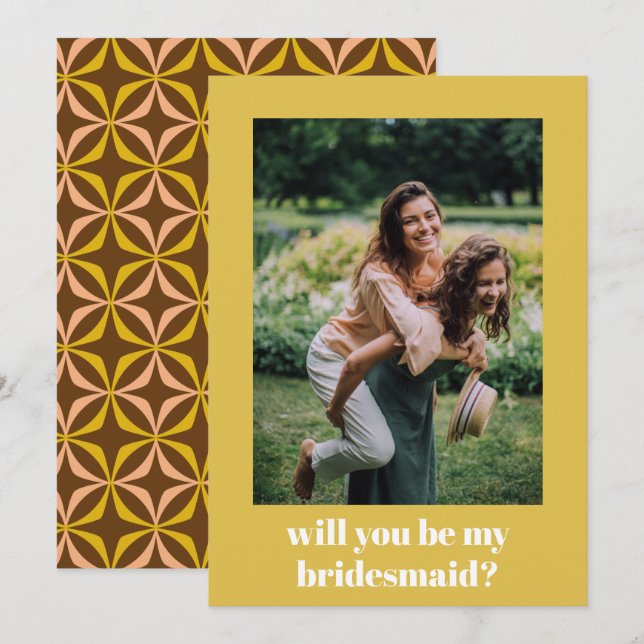 Carte De Correspondance Fun Retro Yellow Motif Bridesmaid Proposition (Devant / Derrière)